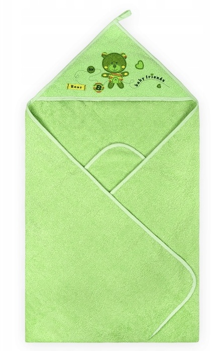 DuetBaby Macko zelený 317 detská osuška s kapucňou 100 x 100 cm