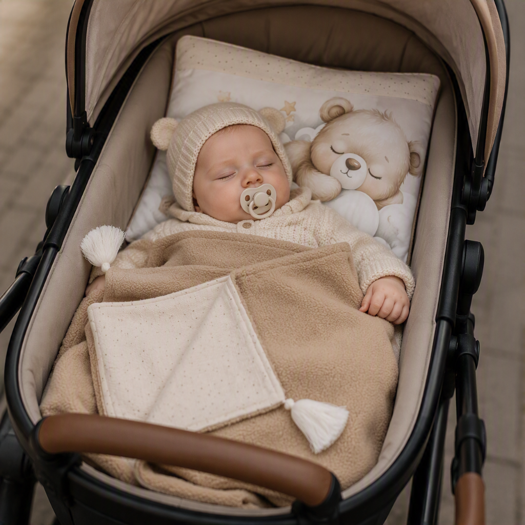 Mušelínovo - boucle detská prikrývka s vankúšom DUET BABY